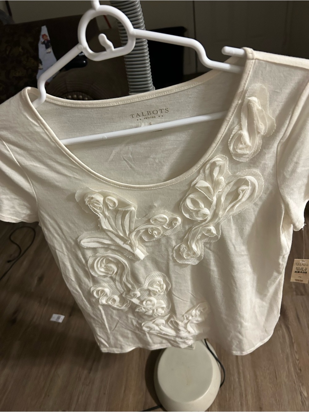 Talbots Cream Short-Sleeve Floral Applique Tee